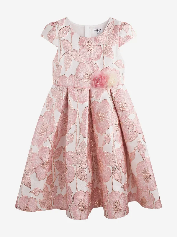 iAMe Girls Flower Brocade Dress in Pink