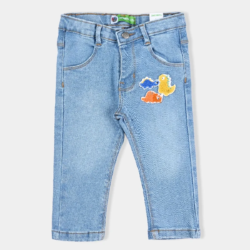 Infant Boys Denim Stretch Pant Patches-LIGHT BLUE