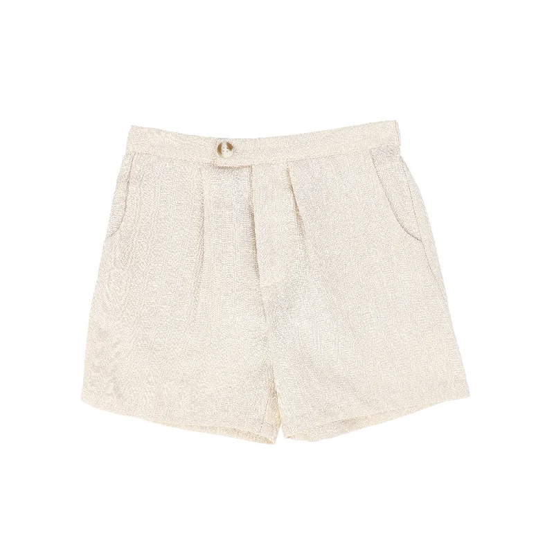 LE BOURDON TAN PLEAT FRONT LINEN SHORT [FINAL SALE]