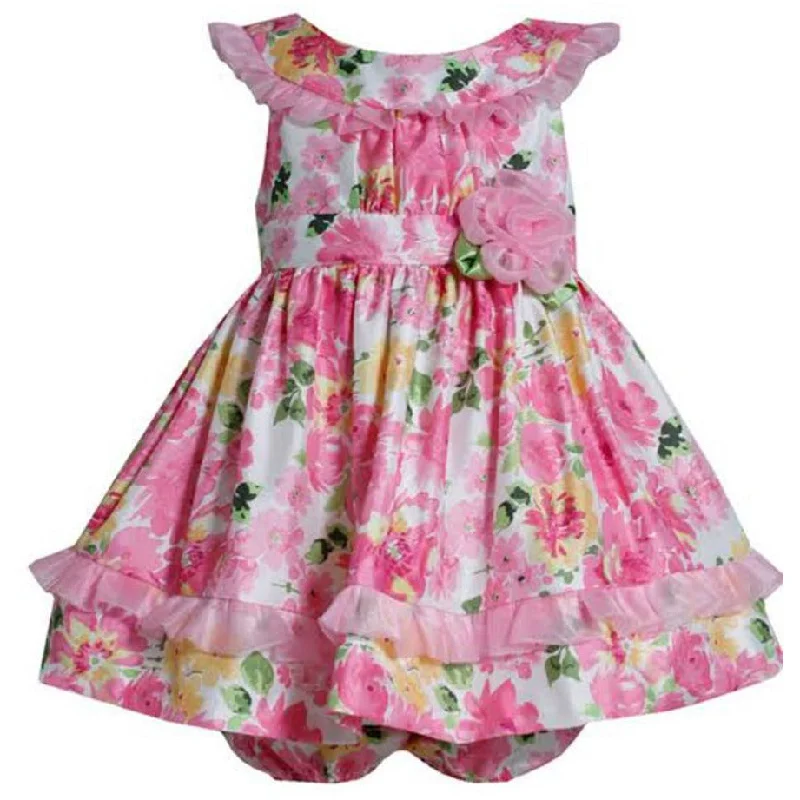 Bonnie Jean Baby Girls Pink Floral Dress with Mesh Detail