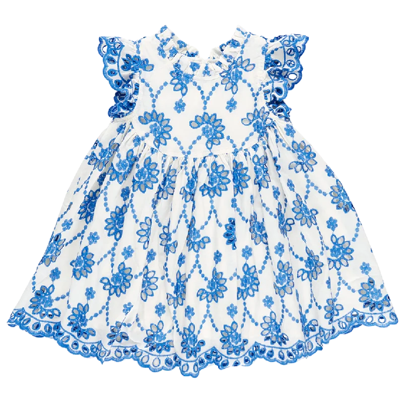 Girls Cynthia Dress - Blue Eyelet