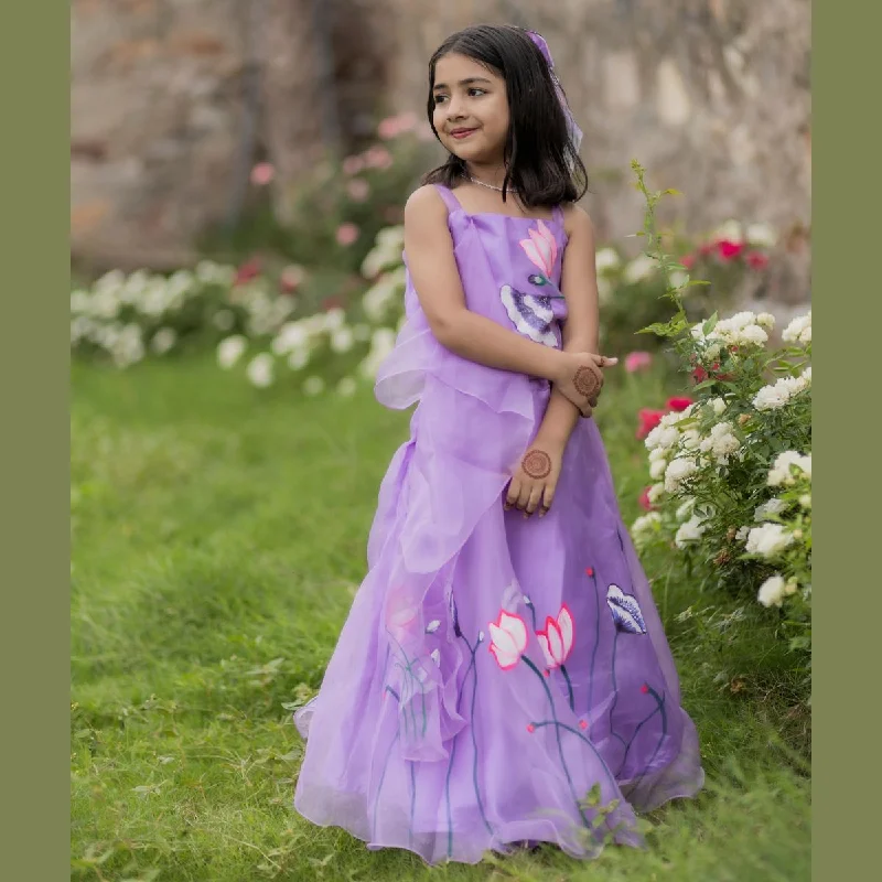 Purple Printed Girls Lehenga Choli